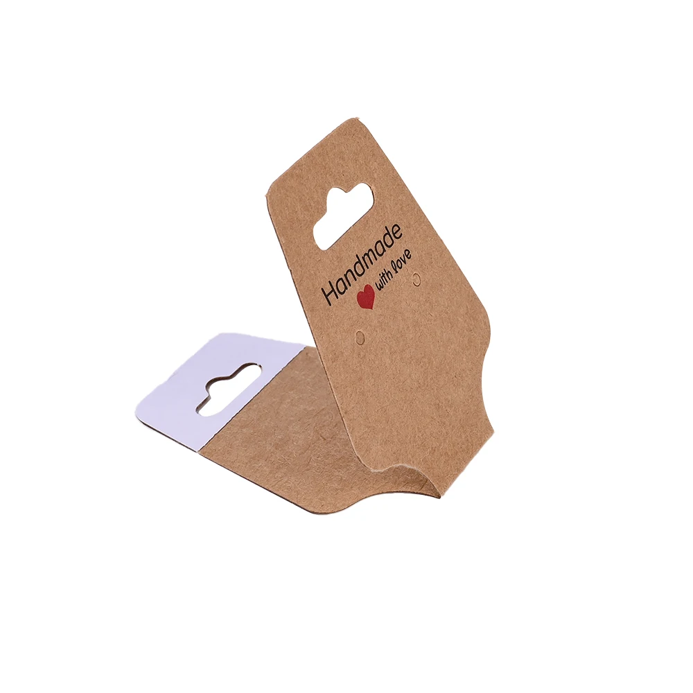 50 Stück braune Kraftpapier- und schwarz-weiße Schmuck-Faltkarten, selbstklebende Schmuckverpackungskarten mit der Aufschrift „Handmade with Love“ – Detail 3