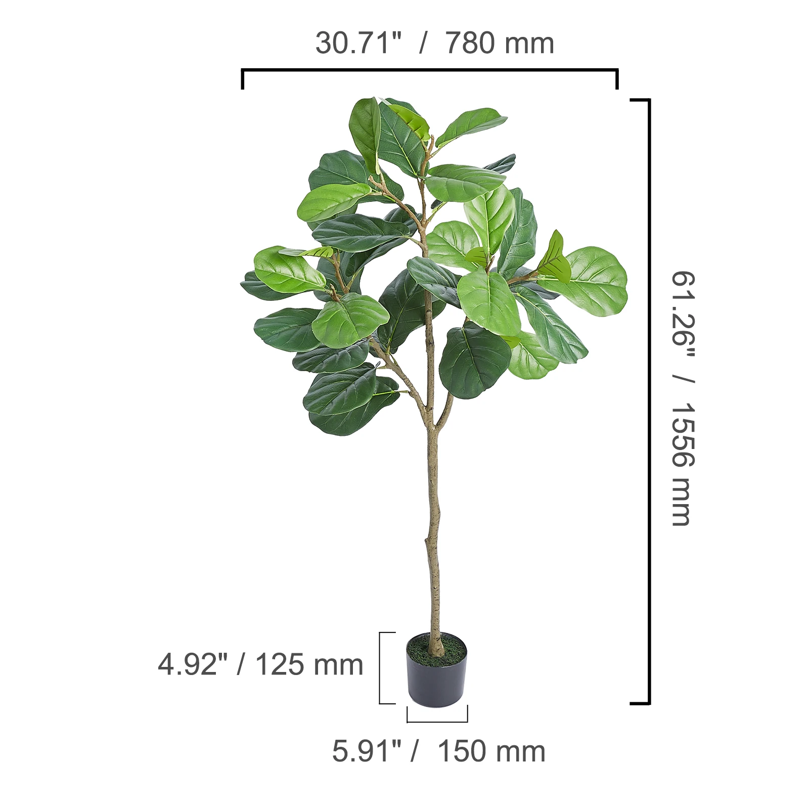 SucceBuy Kunstmatige Olijfboom 4/5/6FT Hoge Faux Plant Veilig PE Materiaal Anti-Tip Kantelbescherming Laag Onderhoud Boom voor Thuis