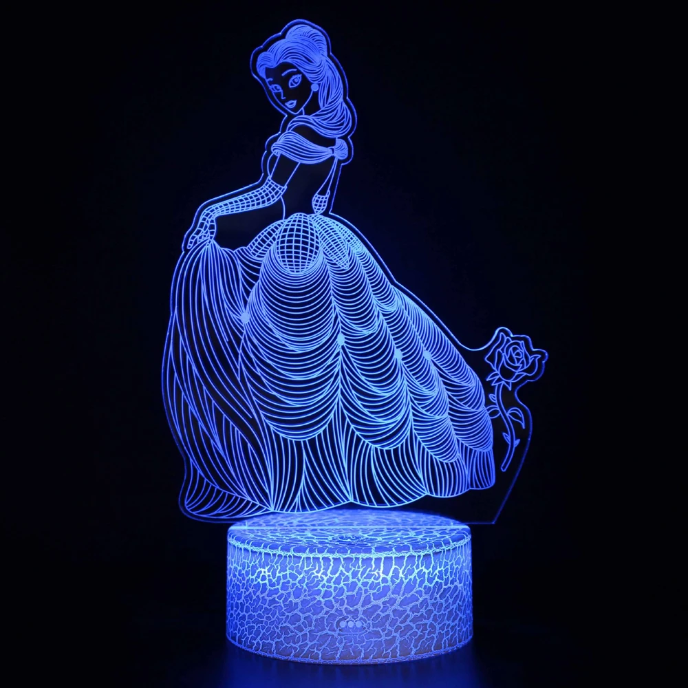 Frozen Princess 3D Visual Lamp Anna Elsa Figurine Tinker Bell LED Night Light USB charging Bed Room Decoration Birthday Gift