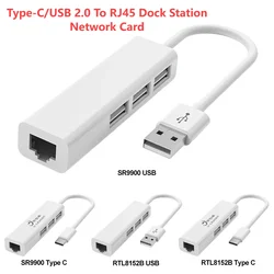 USB 2.0/Type-C to RJ45 Hub USB Ethernet Network Card 4 Port High-Speed 100GBit/s LAN Ethernet Adapter Free Driver USB/Type-C Hub