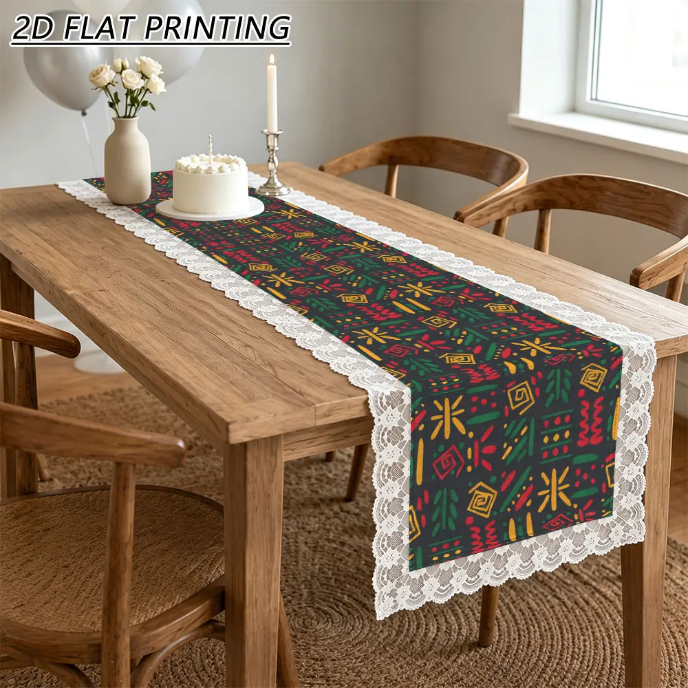 1pc African Tribal Geometric Pattern Tulle Lace Table Runner For Boho Style Dinner Party Decor