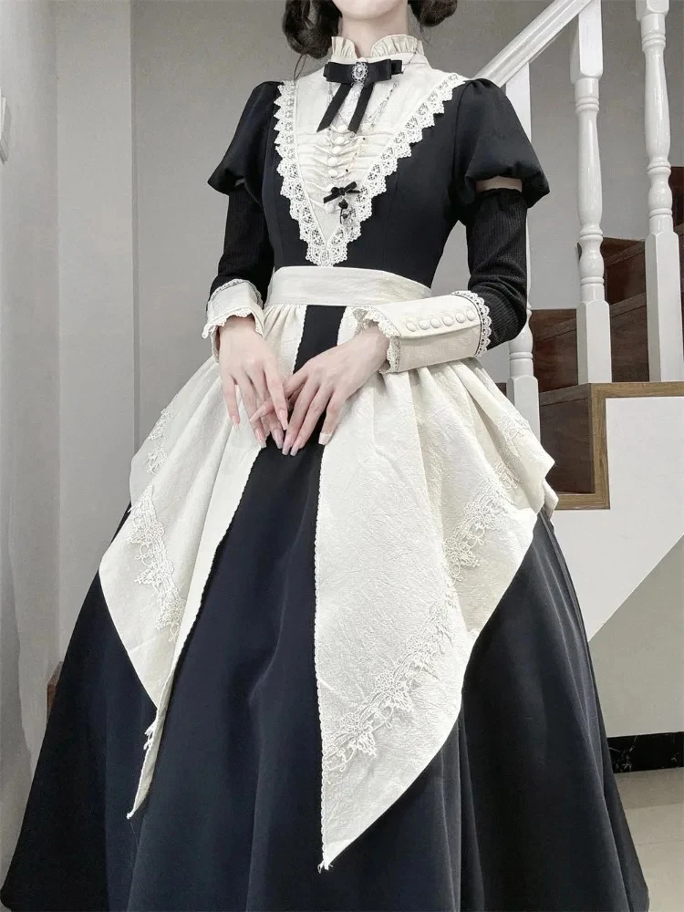 Y2k Zware Gothic Lolita Lange Mouw Jurk Voor Vrouwen 2023 Nieuwe Onregelmatige Meid Schort Twee Stukken Sets Dark Academia kleding