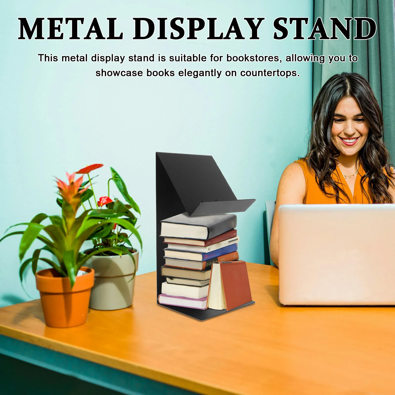 Elegant Metal Book Display Stand Vertical Space Saving Book Holder for Bookstore Library Shelf Counter Cookbook Recipe Magazine