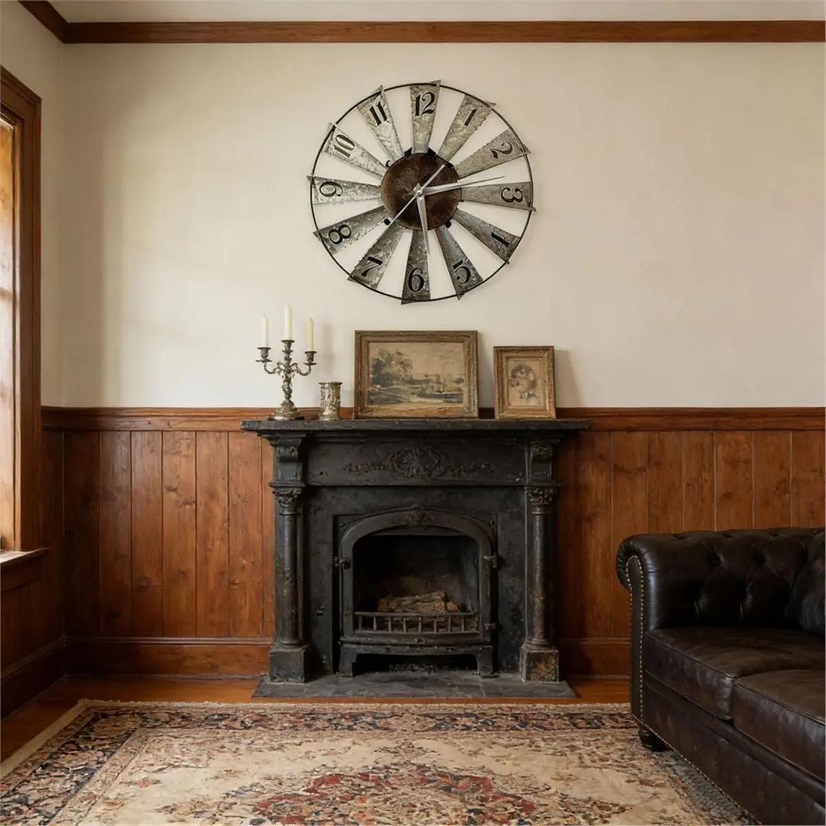Multi-use Gear Windmill Distressed Wall Clocks Rustic Large Decorative Clock Oversized Farmhouse Decor,Non Ticking