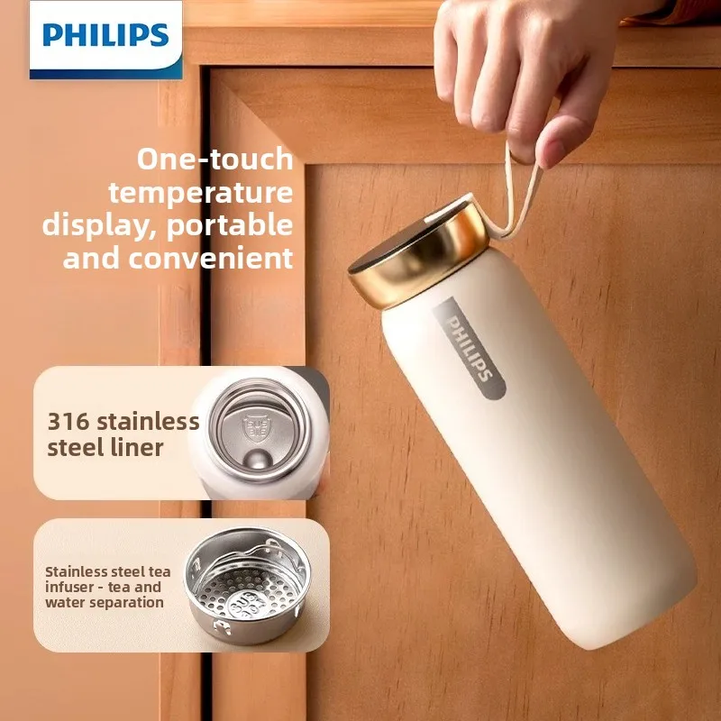 Philips Smart Thermos Cup AWP2775 460ml 316 Stainless Steel Temperature Display Insulated Water Bottle With Tea Filter