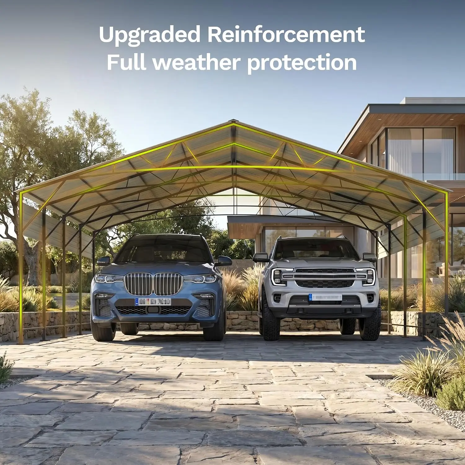 20x20 FT Metal Carport, Heavy Duty Oversized Carports, Custom