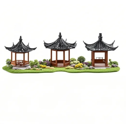Flower Vase Aquarium Dollhouse Decor Mini Pagoda Statue Ancient Building Model Pavilion Hexagon Asian Exotic Environments