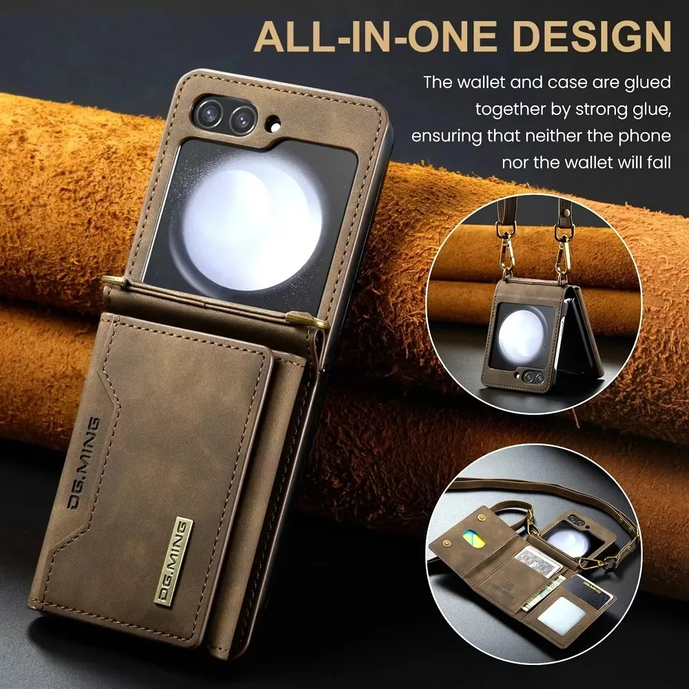 High-end Leather Crossbody Cover Wallet Case For Samsung Galaxy Z Flip 6 5 4 3 Flip5 Flip4 5G Cards Slot Purse Protective Shell