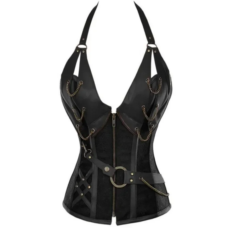 Ropa Medieval Steampunk para mujer, Disfraz de pirata, corsé de caballero gótico, chaleco Halter de cuero para Halloween