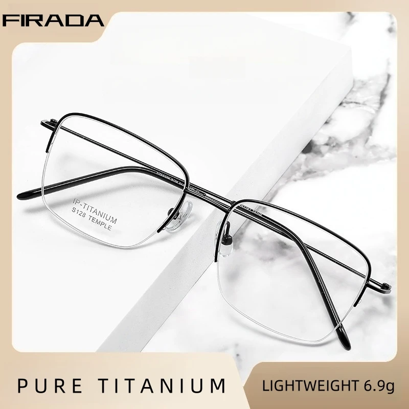 

FIRADA Fashion Comfortable Glasses Retro Pure Titanium Square Half Frames Eyewear Luxury Prescription Eyeglasses Frame Men S128E