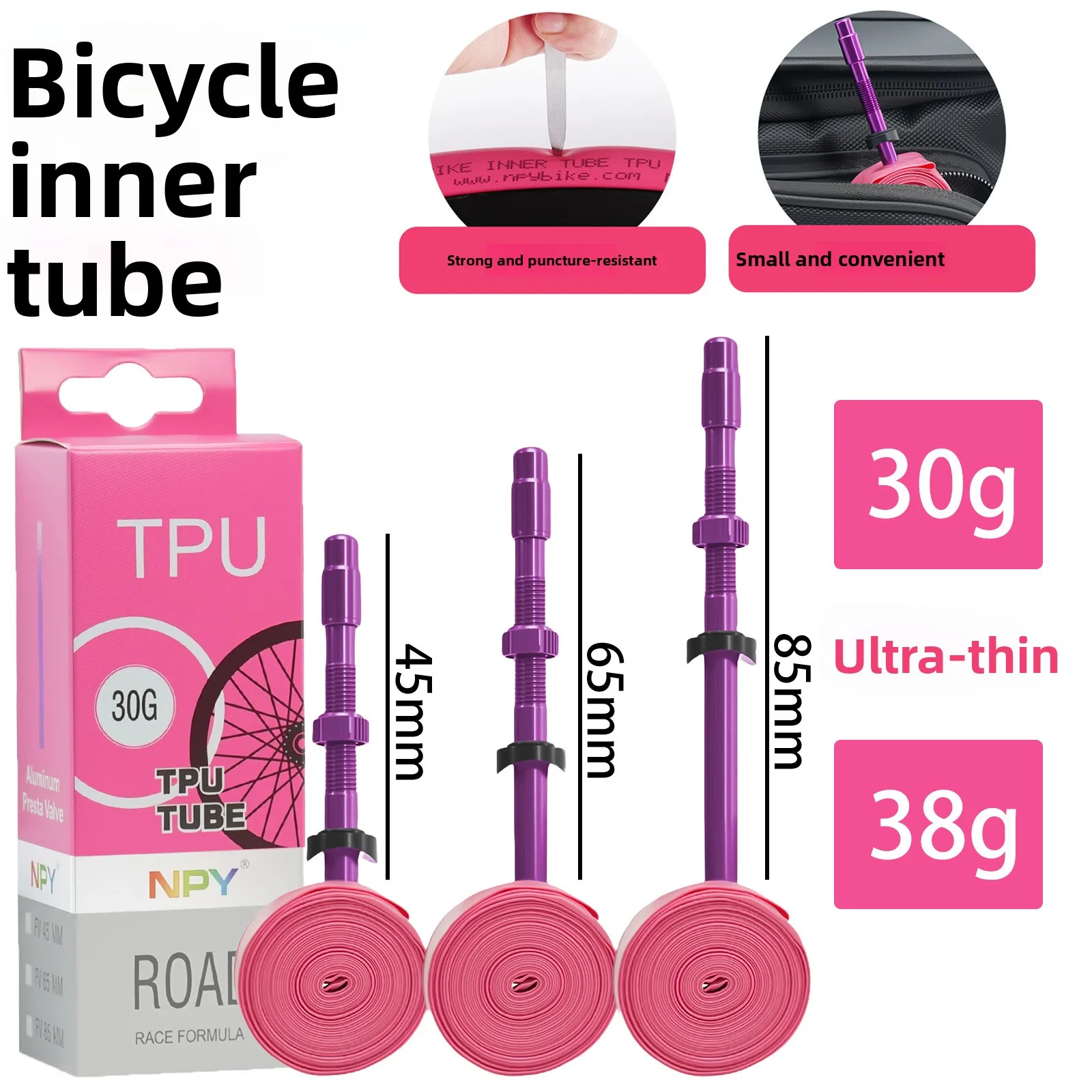 

Ultralight Road Bike Tpu Inner Tube French Valve Removable Aluminum Alloy Valve - Puncture Resistant Bicycle Tire