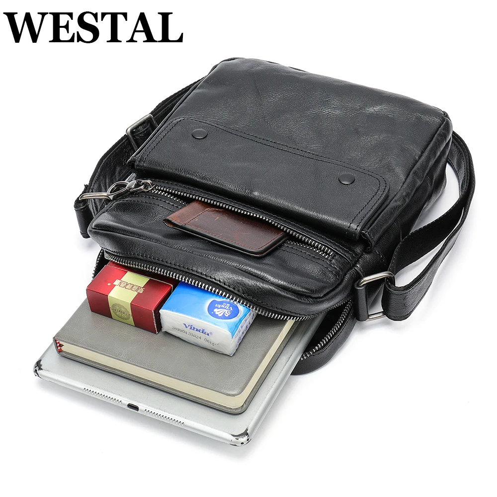 WESTAL Fashion Genuine Leather Shoulder Bags For Men Messenger Crossbody Bag Husband Gift Business Travel Phone Pouch Sling Bag