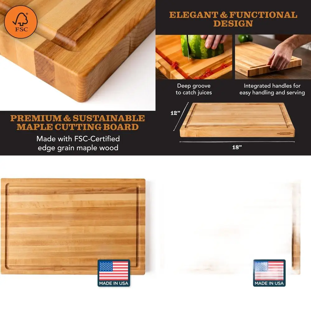 

Large Maple Hardwood Chopping Board with Deep Juice Groove and Ergonomic Grip, 18x12x1.25 Inches
