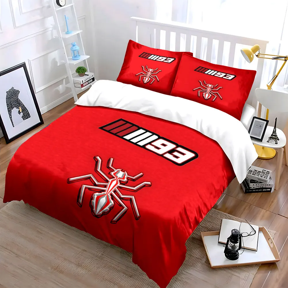 Red background ant and number 93 Bedding Set for Kids Luxury Gift 3pcs Digital Print Comforter Set Soft Comfortable Breathable