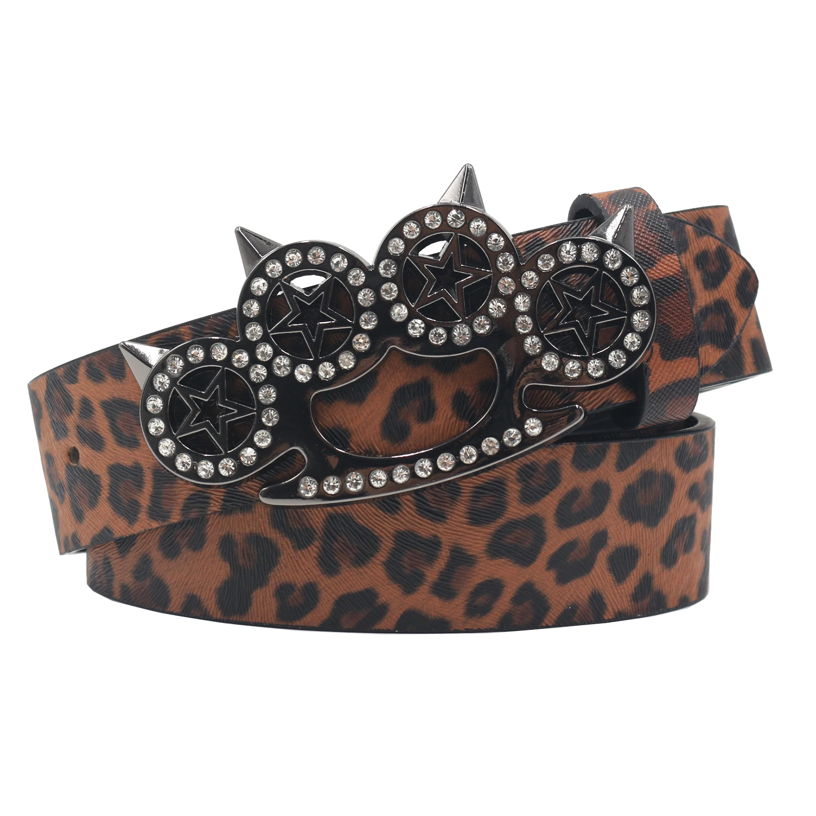 Leopard print Trendy Women\'s Belt Elegant Shiny Rhinestone CAT Soft  Belts Wide Fashion Pants, Dress Waistband