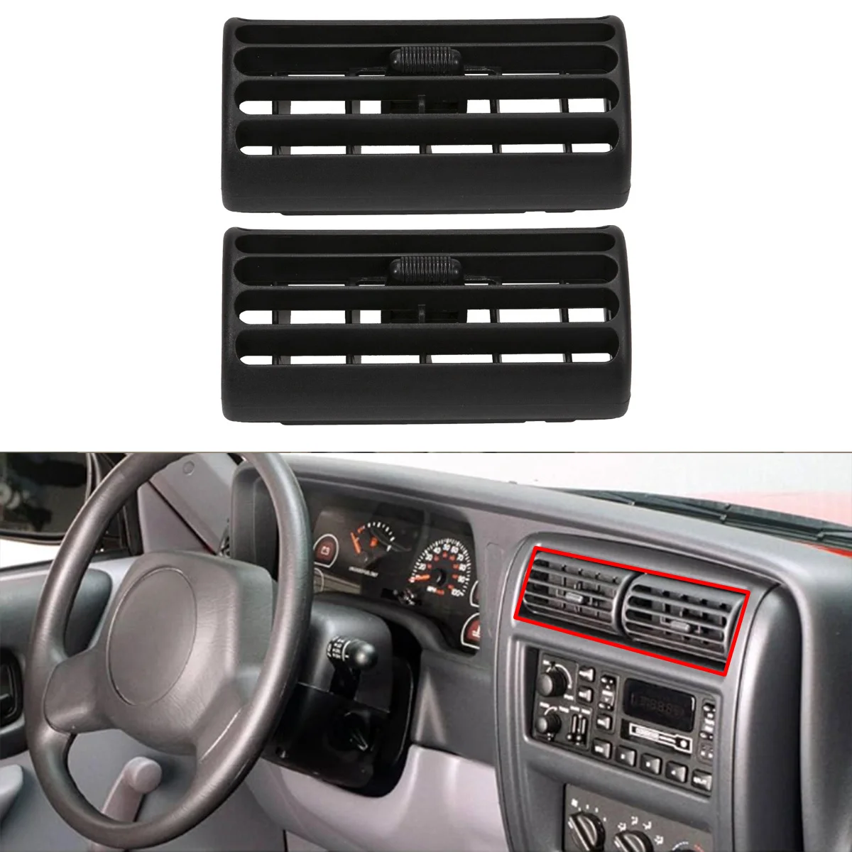 Rejilla de ventilación de consola central para Jeep Cherokee 1997-2001/Wrangler TJ 1997-2006, rejillas de ventilación para tablero central, salida de rejilla 5FS10LAZAB