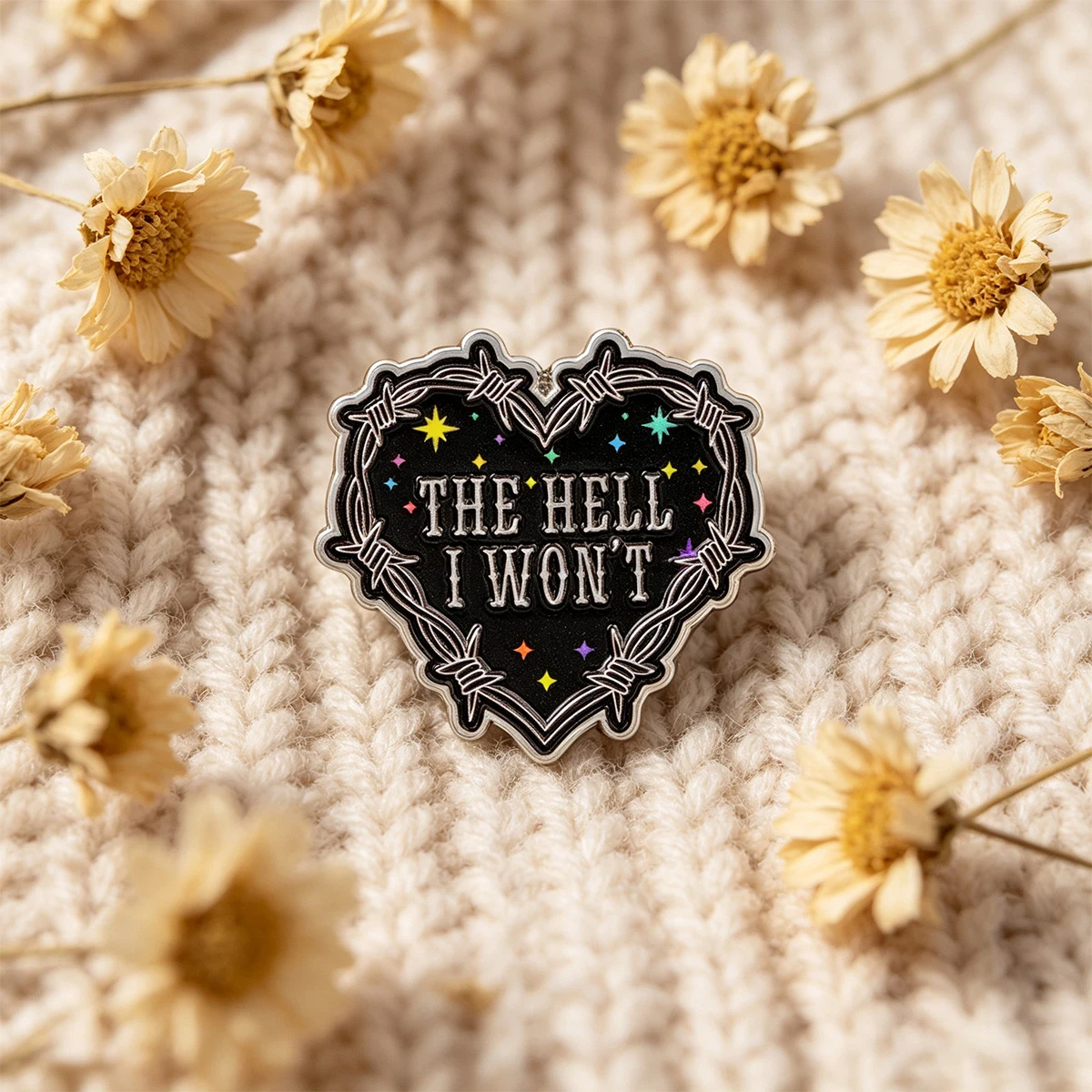 9 Stück Lustige Schwarze Herz-Emaille-Pins mit dem Zitat "THE HELL I WON'T", Brosche, Anstecknadel, Deko-Accessoires für Rucksack, Jacke, Kleidung, Geschenk – Detail 3