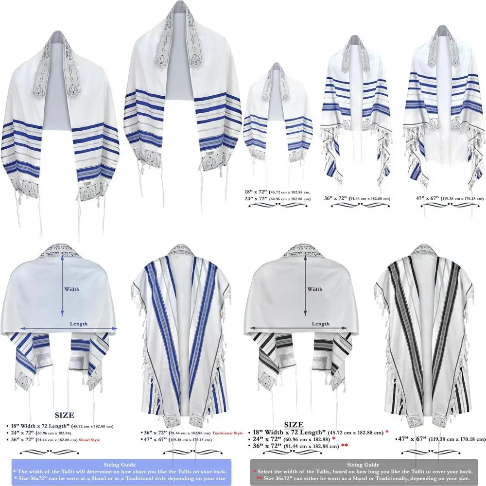 

Imported Israeli Certified Kosher Tallit Prayer Shawl with Tzitzit and Talit Bag, Traditional Jewish Ritual Garment