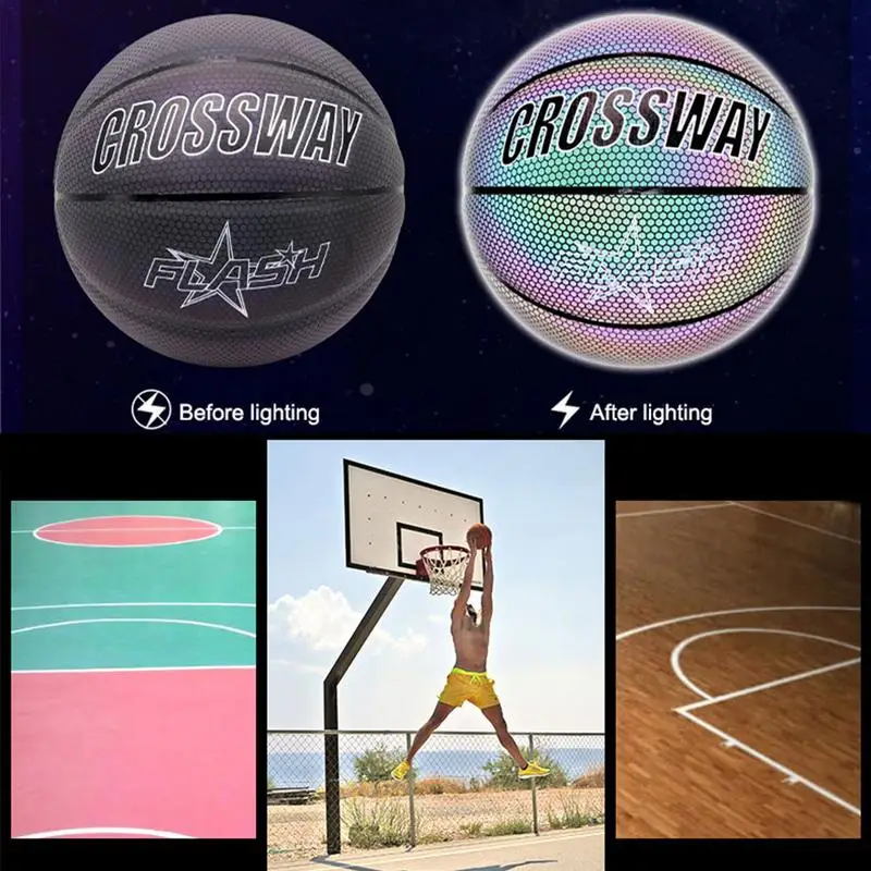 Night Basketball Glow Glow In The Dark Basketball Size 7 29.5 For Kids & Adults Reflective Glowing Basket Ball Pu Leather