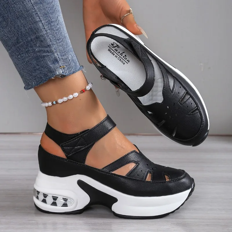 

Summer 2026 Large Size Roman Sports Sandals Magic Tape Platform Heel PU Round Toe Rubber Sole Fashionable European and Americ...