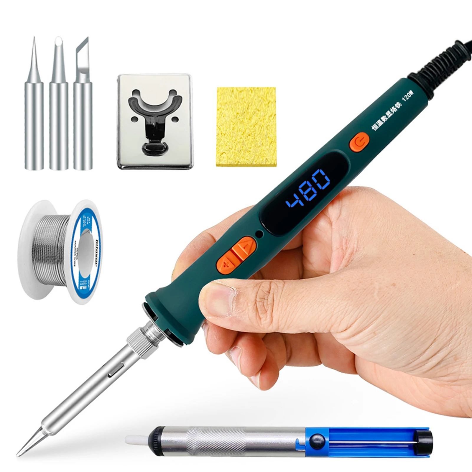 120W Digital Soldering Iron Kit Repair Soldering Tool Set Dual Calibration Temperature 200-600C Welding Solder Repair Tool