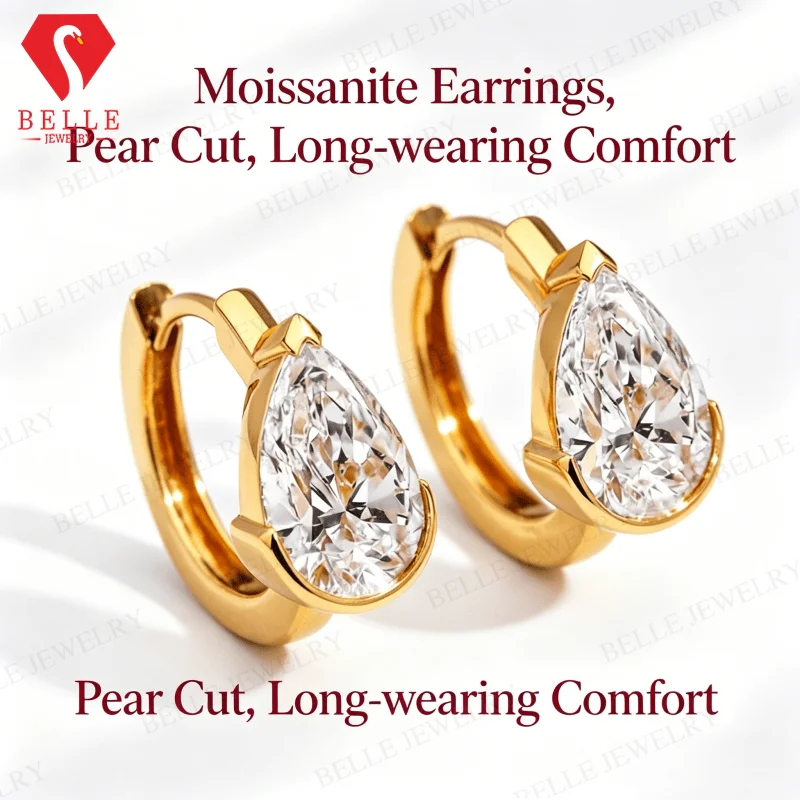 Moissanite Earring Pear Cut D Color VVS1 925 Sterling Silver GRA Certified Hypoallergenic Daily Wear Fine Jewelry Factory Direct