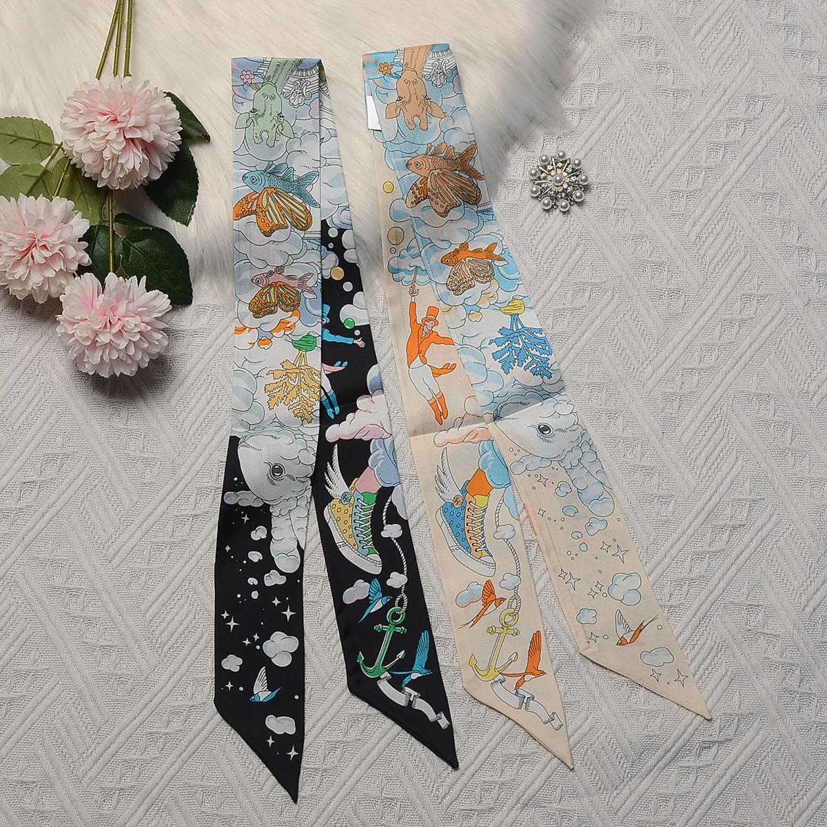 Korean Version of Small Fresh Internet Celebrity Women Tied Bag Ribbon Headband Versatile Decorative Streamer Twill Small Scarf