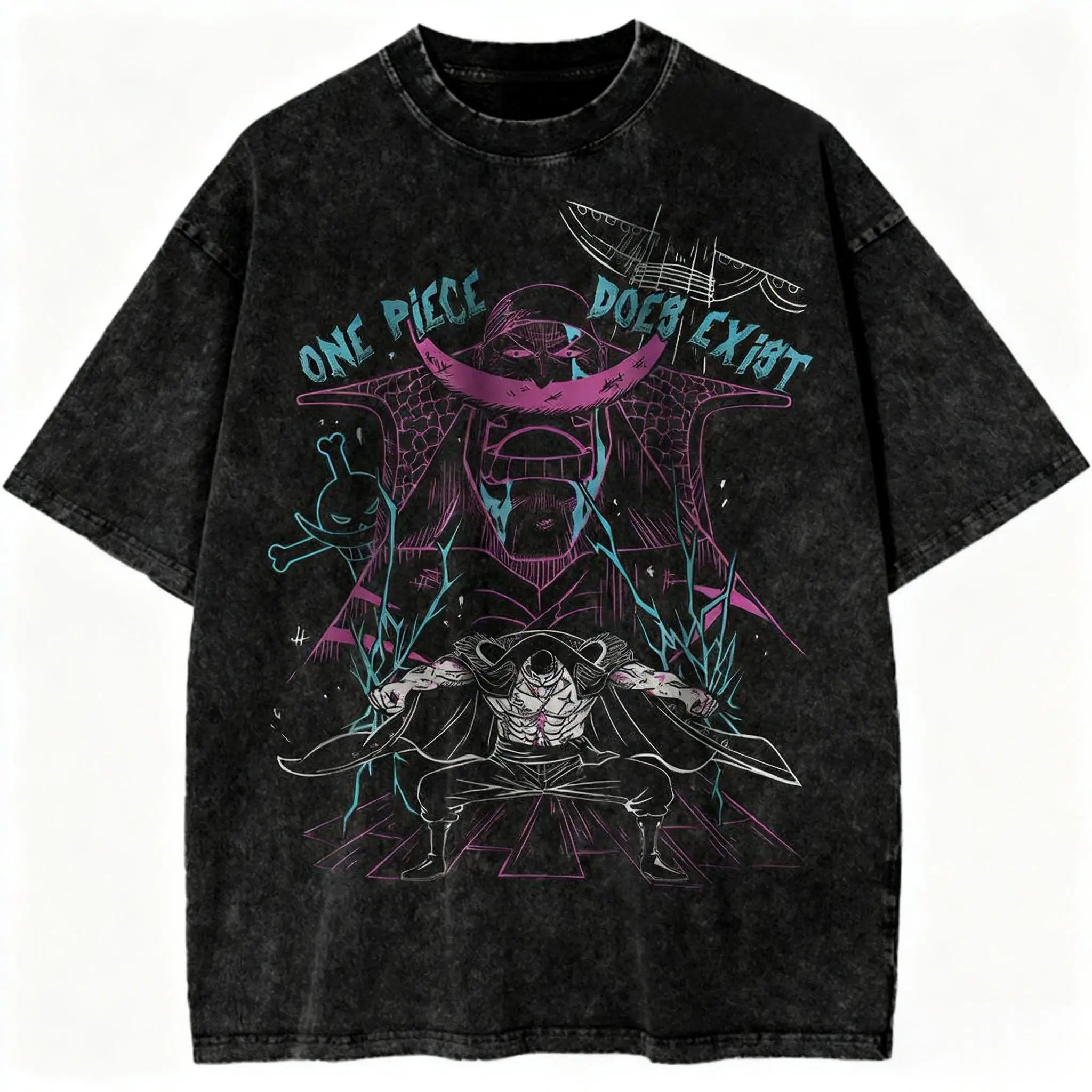 Een Stuk Anime Vintage Gewassen T-shirt Zomer Nieuwe Y2k Kleding Katoen Korte Mouw Casual Tops Japanse Grafische Tee Streetwear