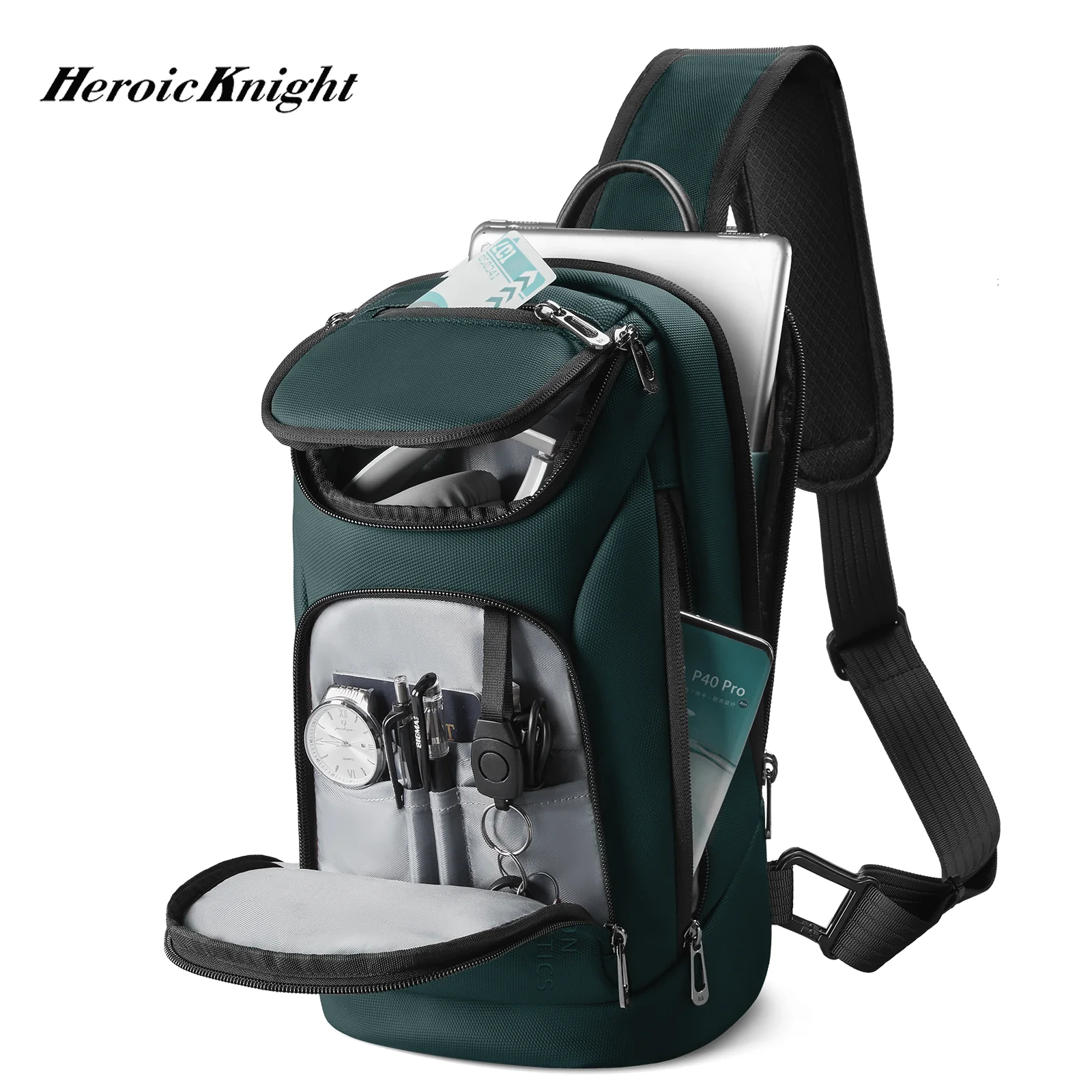 Heroic Knight Multifunctional Large-Capacity Men’s Handbag Waterproof Oxford Chest Bag Men’s Outdoor Sports Casual Crossbody Bag