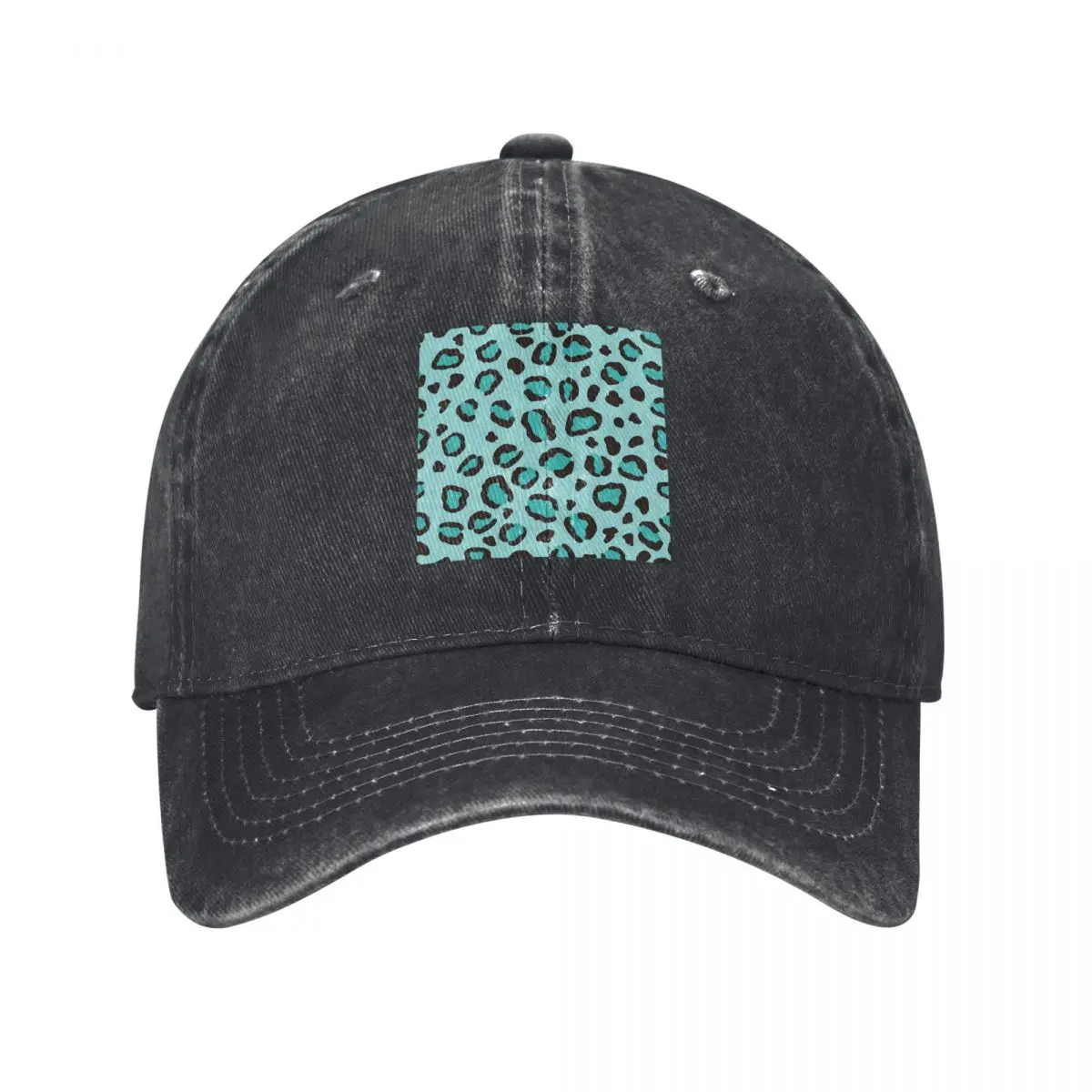 Cool Turquoise Blue Leopard Print Cheetah Baseball Caps Fashion Denim Fabric Hats Outdoor  Cowboy Hat for Unisex