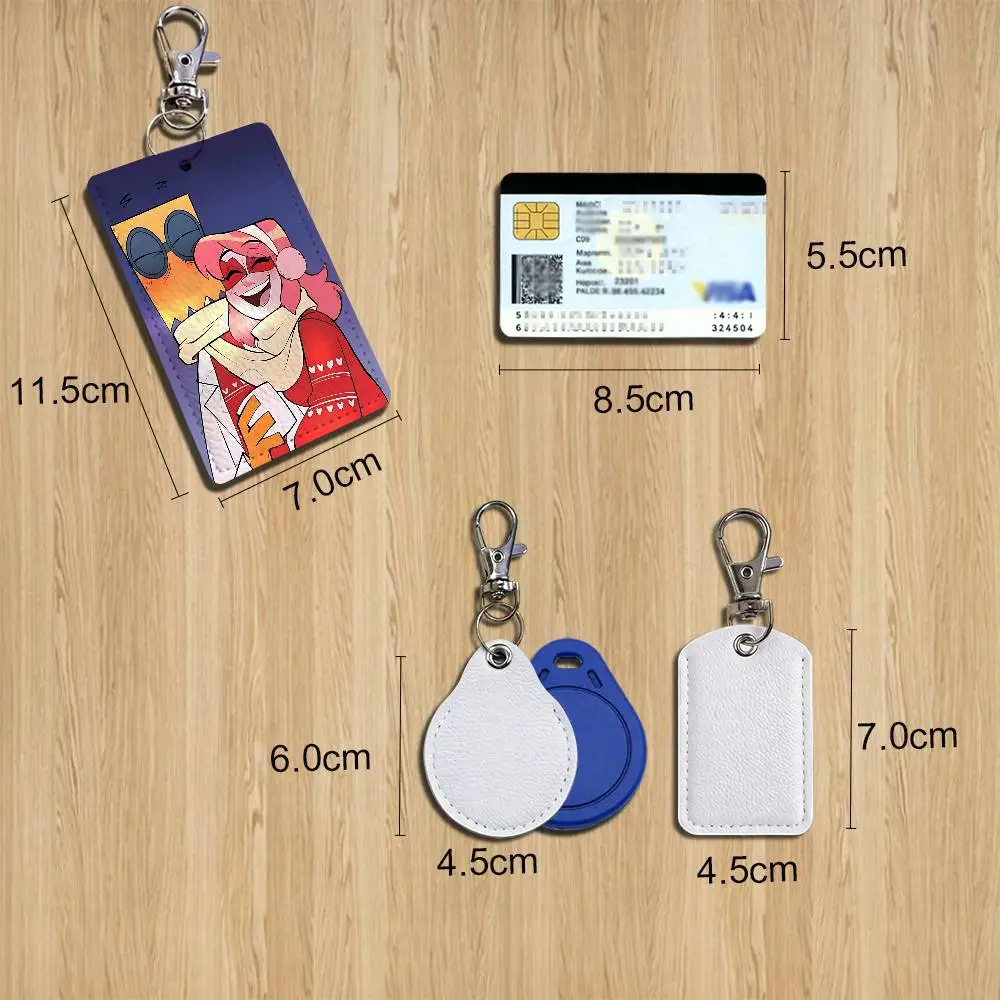 Attraction Style Miss Heed Villainous Rectangle ID Card Case Keychain Access Card Bag Key Tag Ring Leather Card Holder Key Ring view 2
