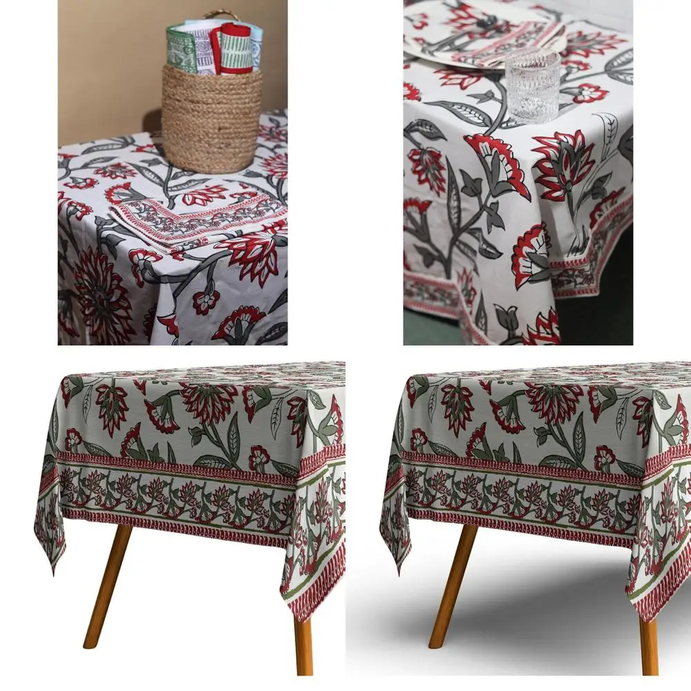 

Скатерть из органического хлопка с блочным принтом, алого цвета, 60x90 дюймов, для обеденных столов, вечеринок и декора на открытом воздухе