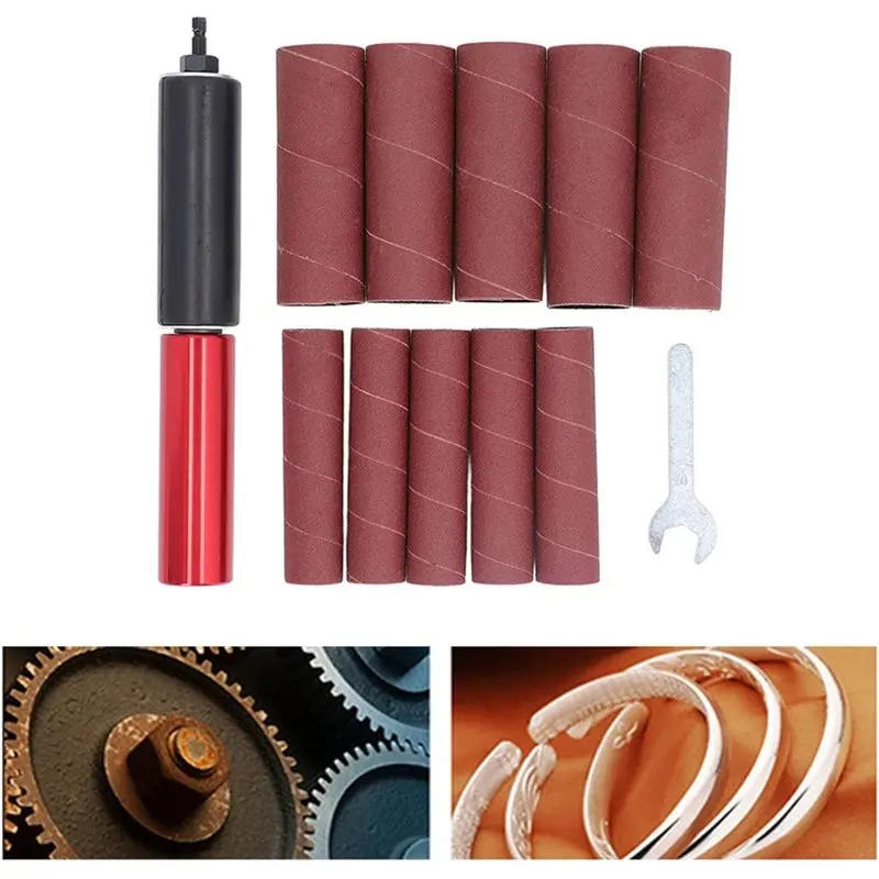 Premium-For Wood& Metal Compatible Spindle Sander Adapter, 1.5In Mandrel Drum Kit With 10 Sandpaper Sleeves For Power Drill