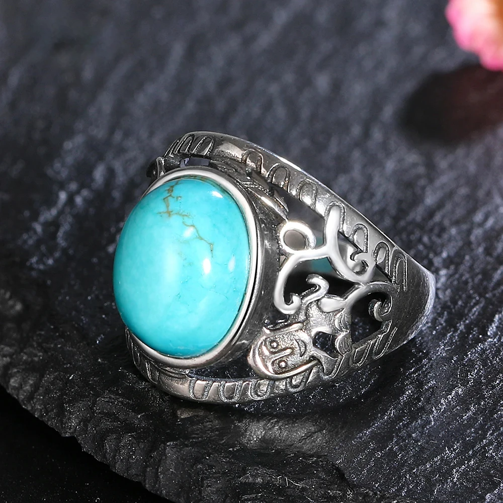 

Retro Natural Turquoise Rings Sterling Silver 925 Ring for Women Men Party Engagement Gift Luxury Fine Jewelry Ring