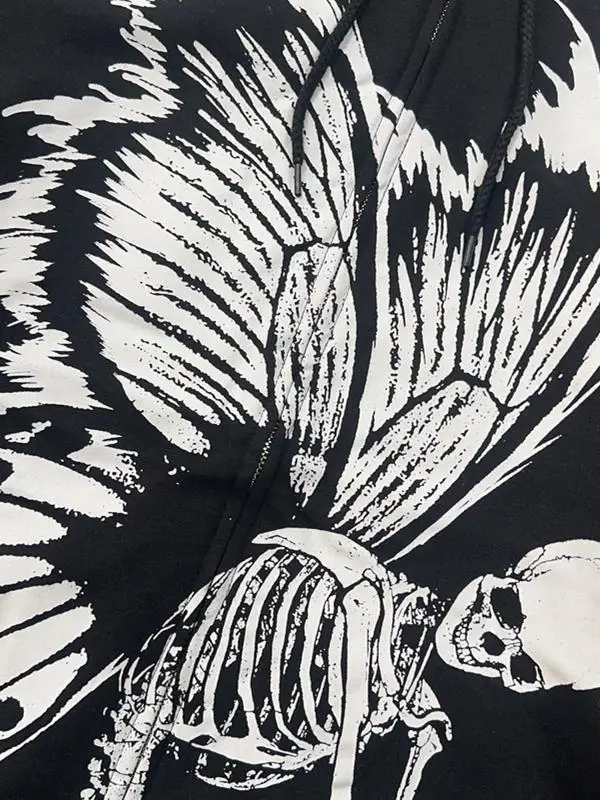 Sweat à capuche surdimensionné avec fermeture éclair, Street Sle Skeleton Fairy, coupe ample, mélange de coton et de Polyester, Long Sve, décontracté