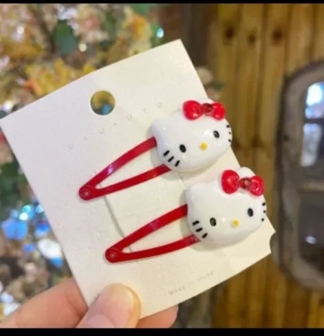 Sanrio KT Cat Hair Clip Cartoon Figure My Melody Hello Kitty Y2K Kawaii Headdress Barrette Bang Clip Bow Hairpins Birthday Gifts