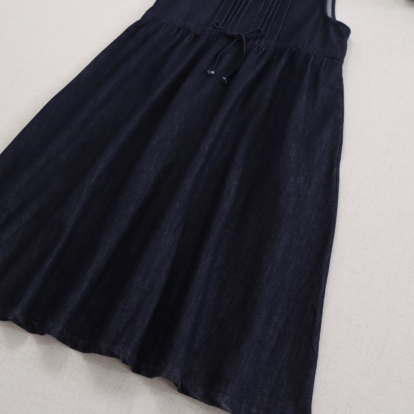 Abito in denim senza maniche con canotta vintage giapponese Mori Girl Donna Autunno O-Collo con coulisse in vita Abito casual con camicette midi allentate