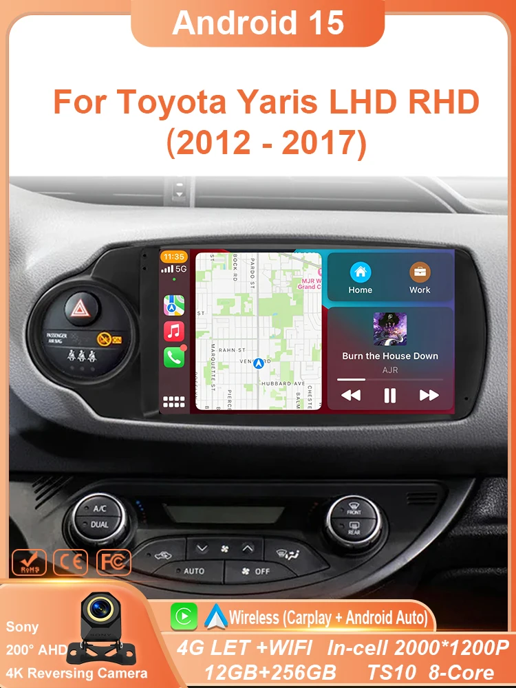Android 15 Carplay Autoradio Voor Toyota Yaris 2012 2013 2014 2015 2016 2017 LHD RHD Navigatie GPS Multimedia speler Stereo WIFI - afbeelding 2
