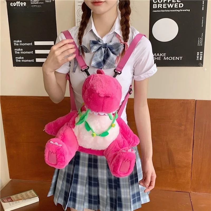 Cute Pink Dinosaur Plush Backpacks Super Soft Kawaii  Animals Plushie Crossbody Bag Versatile Knapsack for Girls Birthday Gifts