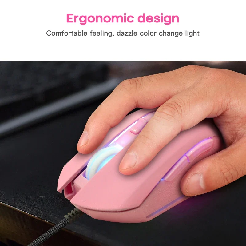 RYRA USB Type-C Wired Mouse Colorful Glowing Gaming Mouse New Pink Cute Kaqiu Mouse Optical Mouse Dazzling Gamer Pink Cute Mouse