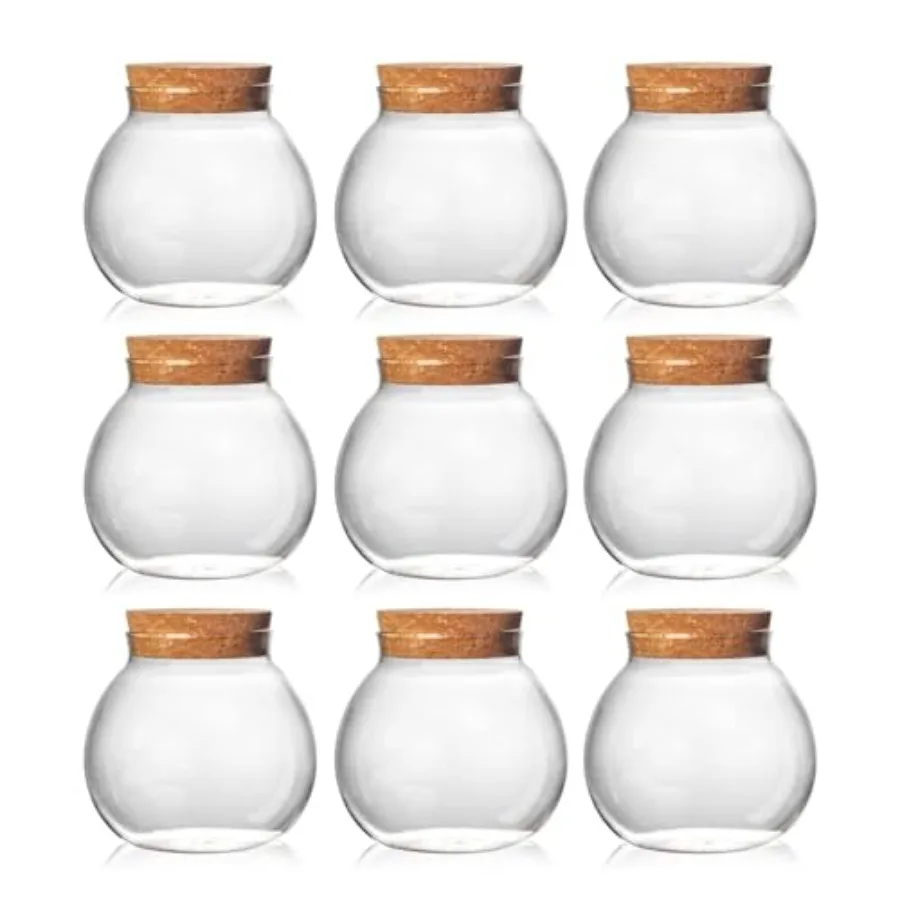 

Set of 9 round glass jars with cork lid 17oz wedding candy jar kitchen jar perfect for tea biscuits cereals flour beans spices