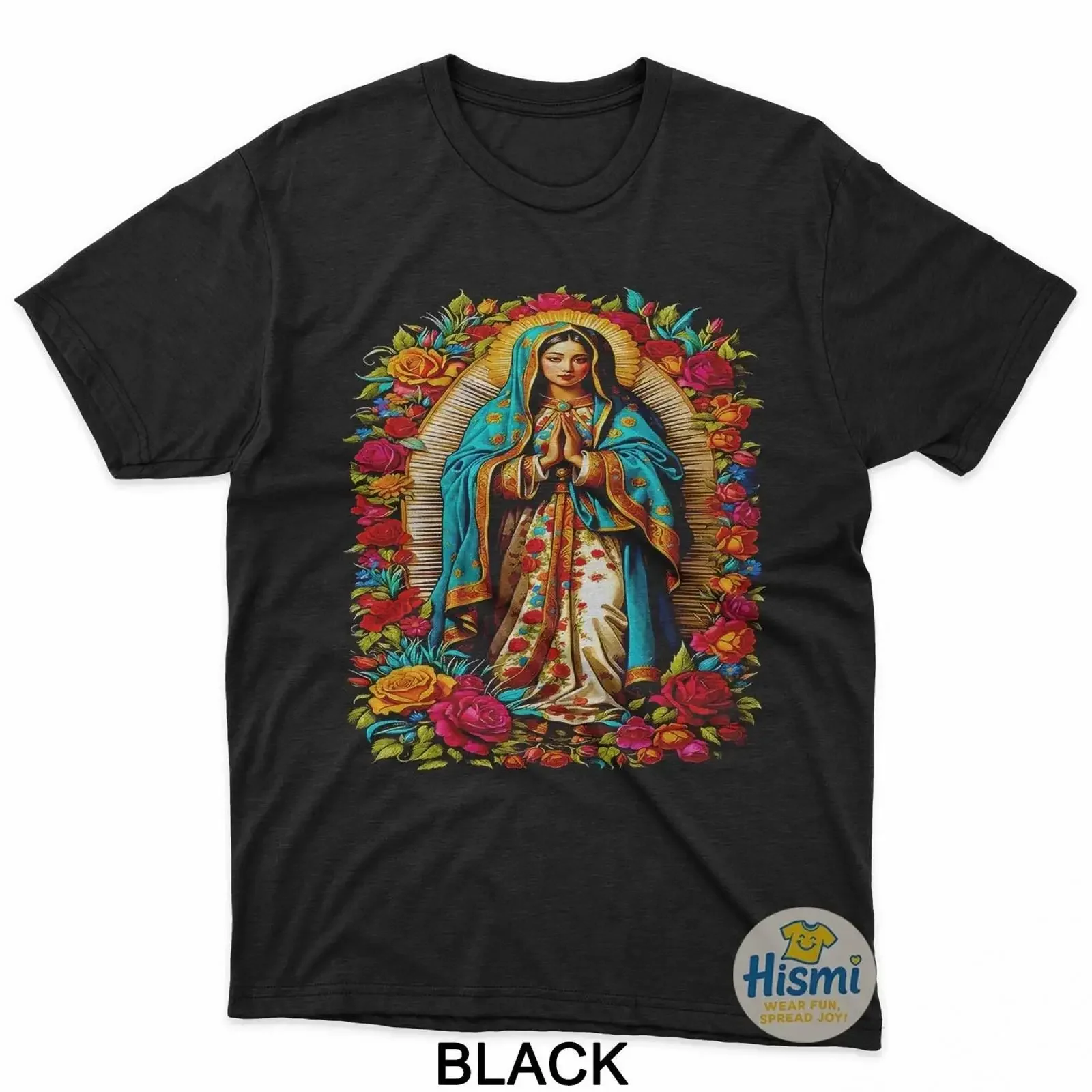 Virgen de Guadalupe Floral Roses Mexican Style T Shirt vintage Washed streetwear graphic Stretched Soft Versatile Stylish