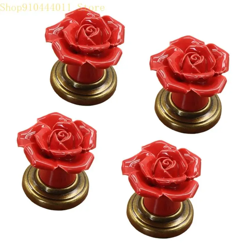 

28GF 4Pcs Artistics Cabinets Knobs Ceramics Zinc Alloy Drawer Pulls for Wardrobes