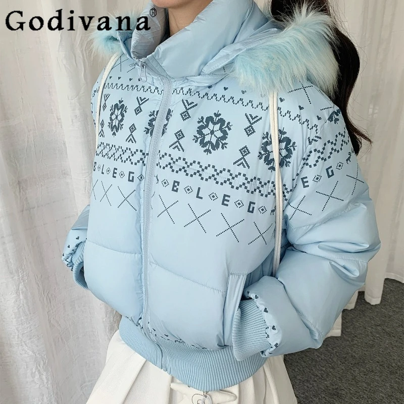 

Warm Thickened Puffer Jacket Parkas Large Fur Collar Hooded Cotton Coat for Women Japanese Style Lolita Ladies Cotton Parkas