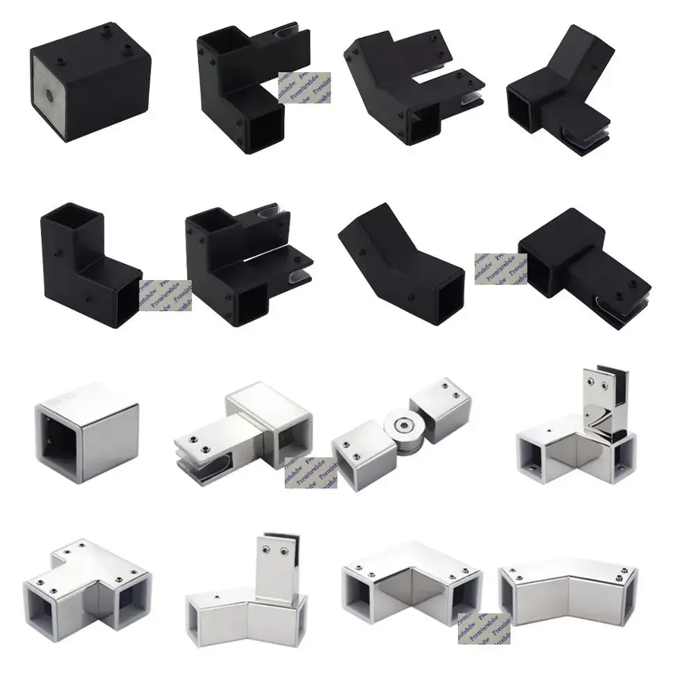 

25*25mm Square Tube Clamp 304 Stainless Steel Shiny Matte Black Shower Enclosure Cubicle Top Rod Fitting Grub Screw Elbow Flange