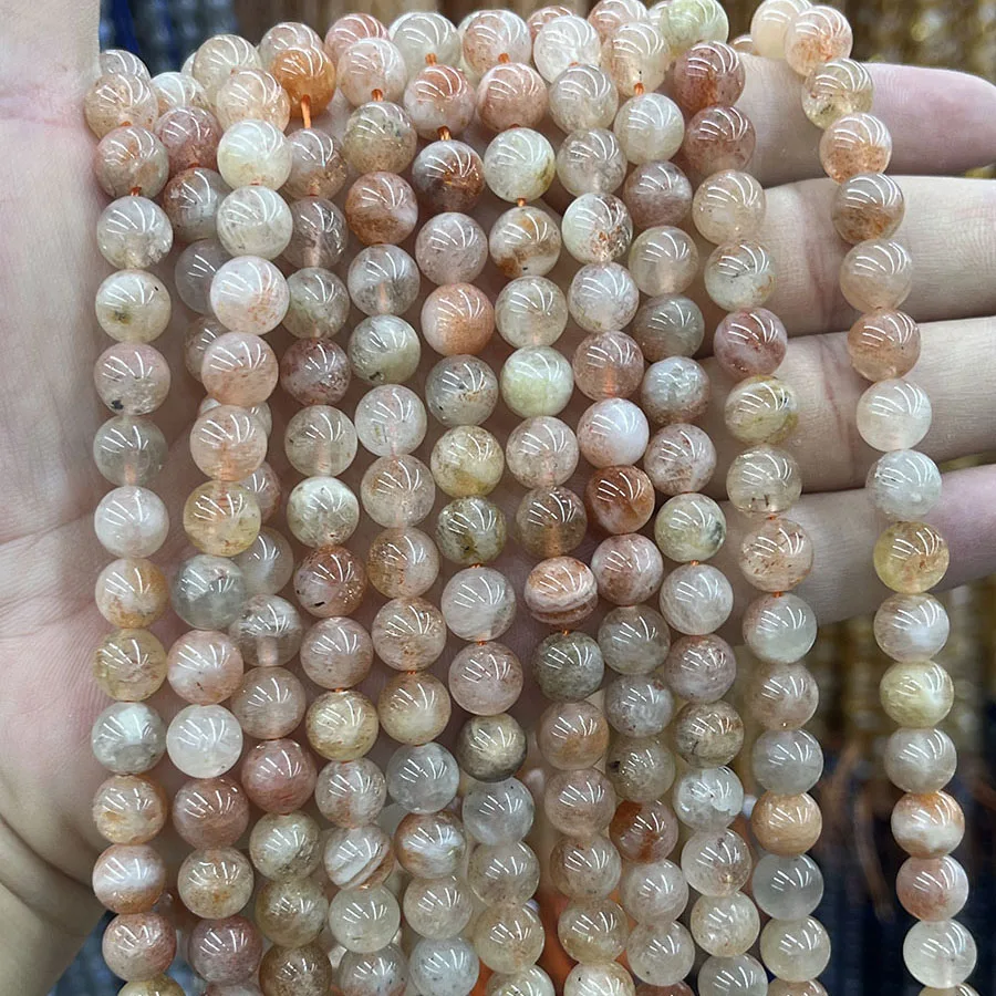 

6mm 8mm 10mm Natural Crystal Sunstone Round Loose Beads For DIY Handmade Bracelet Necklace Accessories 15''