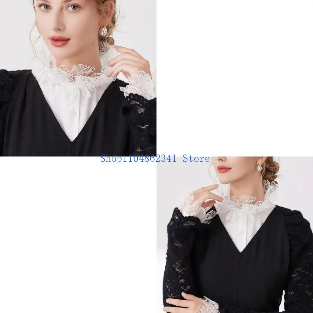 5ASD 레이스 분리 가능한 칼라와 팔목 소매 여성을위한 공식 행사 드레스 스웨터