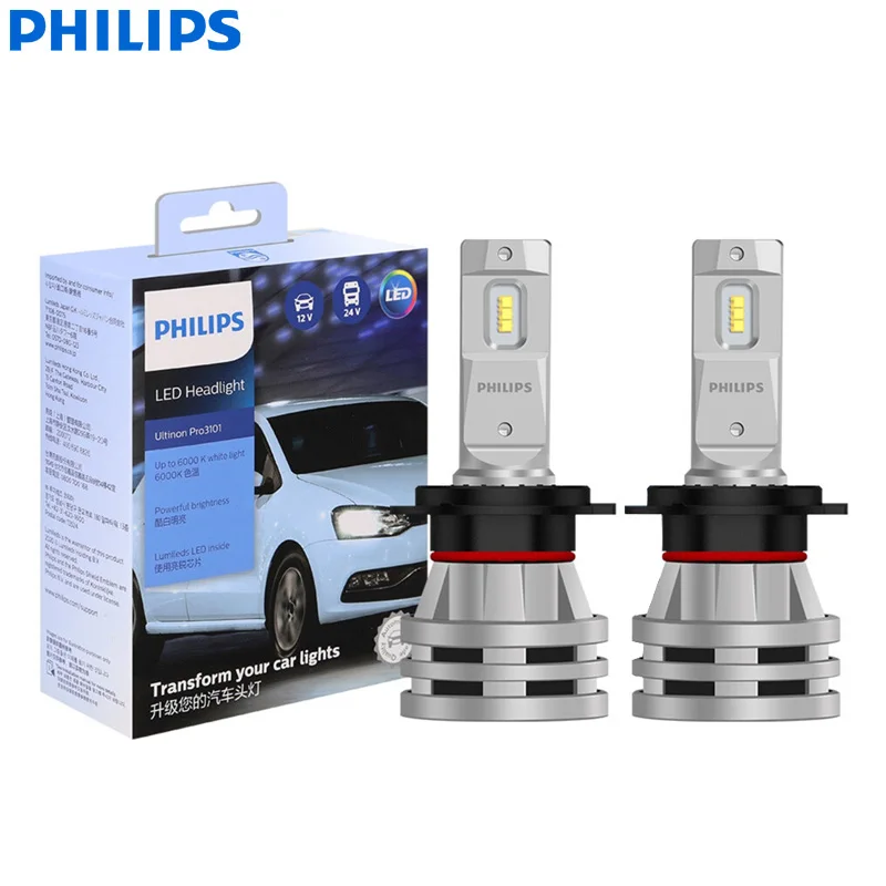 Philips LED Ultinon Pro3101 H7 12/24V PX26d 48W 6000K Bright White High Low Beam Lumileds LED Car Head Light Lamps 11972U3101X2