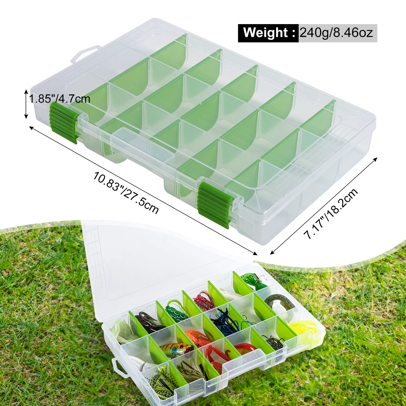 Goture 18 Slots Adjustable Plastic Fishing Tackle Box for Lure Hook Fishing Accessories Plastic Storage Case Fishing Tool Box