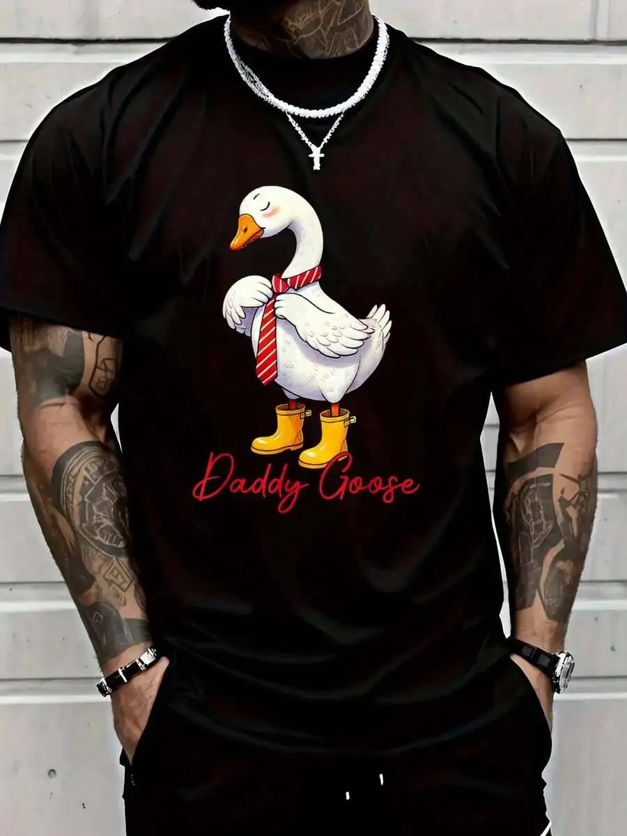 Men Clothing Silly Daddy Goose Animal Funny Father's Day Dad Life T-Shirt Mens Shirt 100% Cotton Trendy Y2K Short-Sleeve